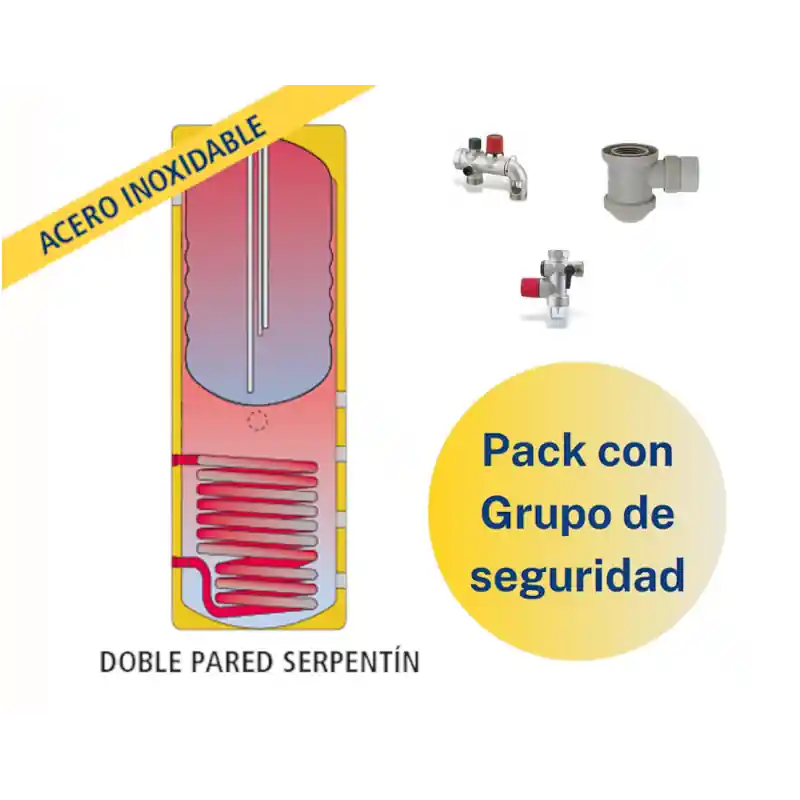 Gran Oferta Pack Acumulador con Serpentín ACS LAPESA GEISER INOX GX6P300 + Grupo de seguridad
