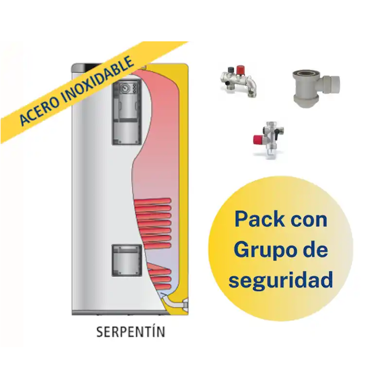 Gran Oferta Pack Acumulador con Serpentín ACS LAPESA GEISER INOX GX200M1 + Grupo de seguridad