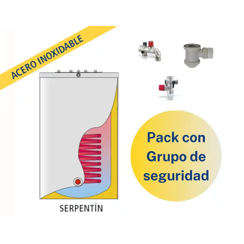 Pack Acumulador con Serpentín ACS LAPESA GEISER INOX GX150TSC + Grupo de seguridad Favorito De Clientes