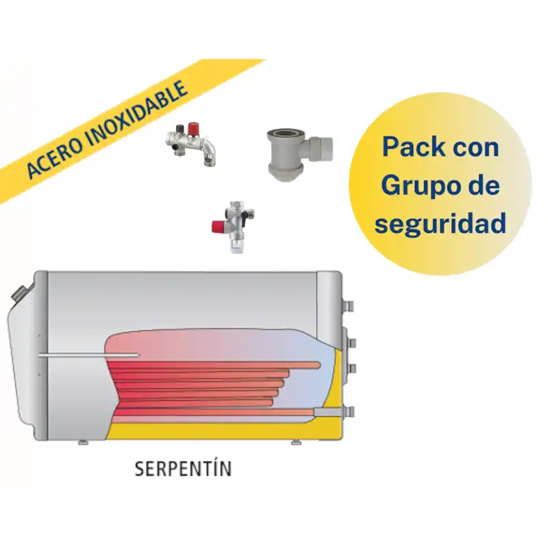 Pack Acumulador con Serpentín ACS LAPESA GEISER INOX GX150TSM + Grupo de seguridad Bestseller