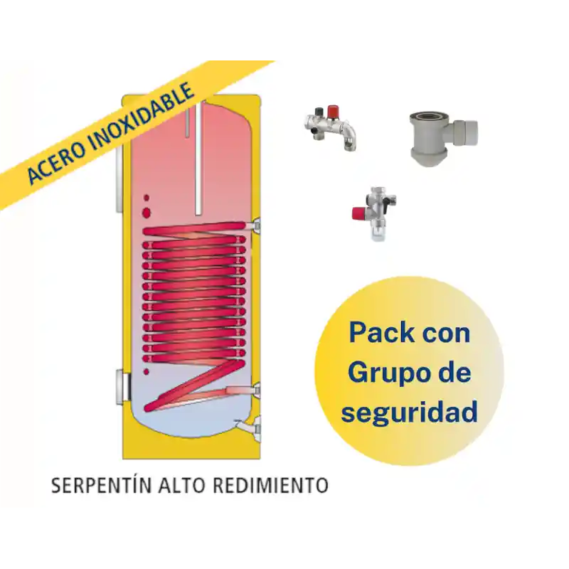 Pack Acumulador con Serpentín ACS LAPESA GEISER INOX GX200HL + Grupo de seguridad Envío Exprés