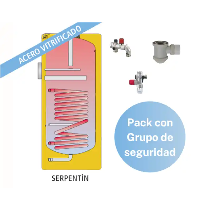 Última Versión Pack Acumulador con Serpentín ACS LAPESA CORAL VITRO CV200M1S + Grupo de seguridad