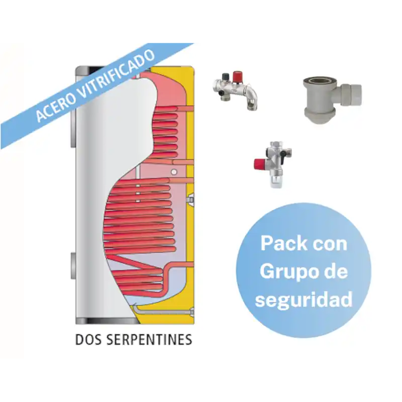 Devolución Gratuita Pack Acumulador ACS 2 Serpentines LAPESA CORAL VITRO CV300M2 + Grupo de seguridad