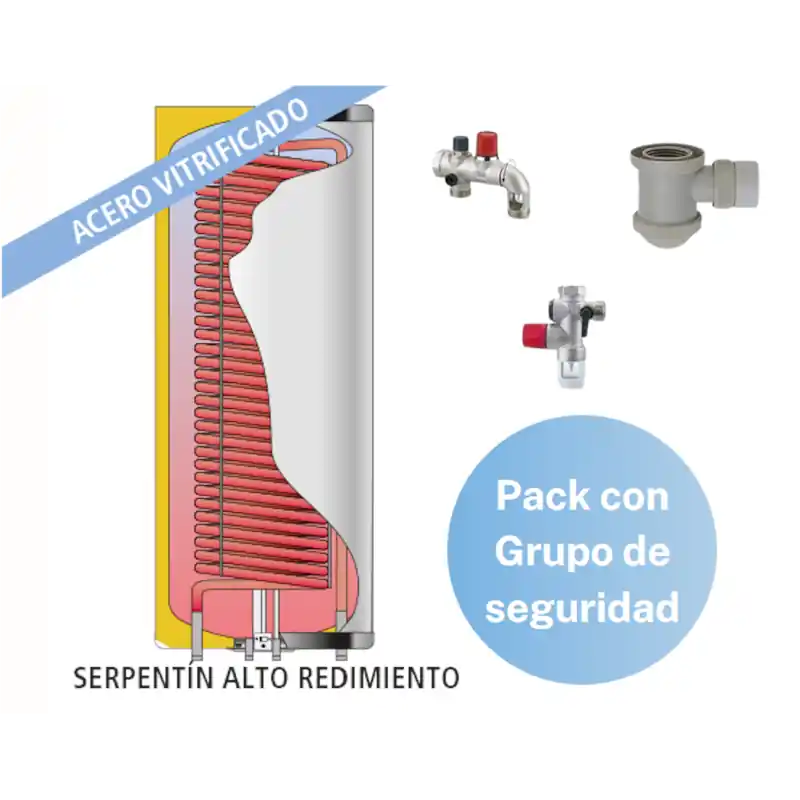 Marca Reconocida Pack Acumulador con Serpentín Sobredimensionado ACS LAPESA CORAL VITRO CV170HLM + Grupo de seguridad