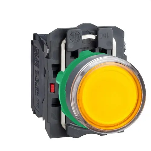 PULSADOR LUMINOSO RASANTE DIÁMETRO 22 110-120V AMARILLO EMBELLECEDOR PLÁSTICO Ordena Ya