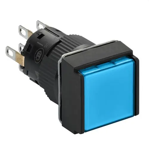 PULSADOR CUADRADO LUMINOSO AZUL 24V 2 NA/NC Últimas Unidades