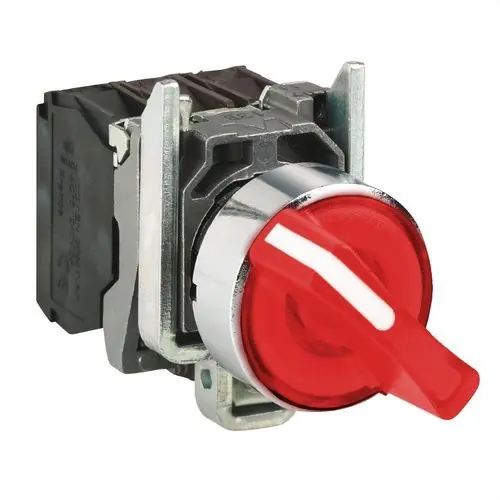 Compra Hoy SELECTOR LED DIÁMETRO 22 24V CON MANETA ROJO EMBELLECEDOR METÁLICO