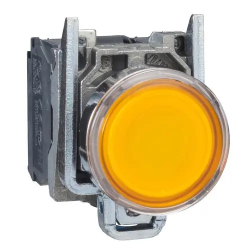 PULSADOR LUMINOSO RASANTE DIÁMETRO 22 110-120V AMARILLO EMBELLECEDOR METÁLICO Venta Final