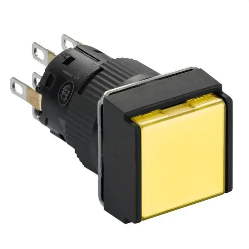 PULSADOR CUADRADO LUMINOSO AMARILLO 24V 2 NA/NC Precio Rebajado