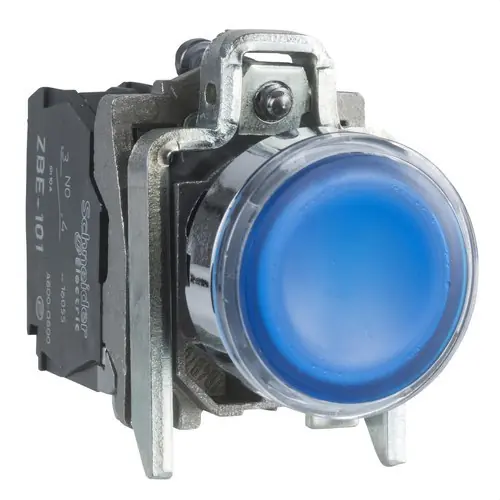 Rebajas PULSADOR LUMINOSO RASANTE DIÁMETRO 22 110-120V AZUL EMBELLECEDOR METÁLICO