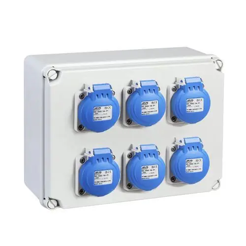 CAJA ESTANCA LIGHT 6 BASES SCHUKO 2 POLOS + TOMA TIERRA 16A Oferta Limitada