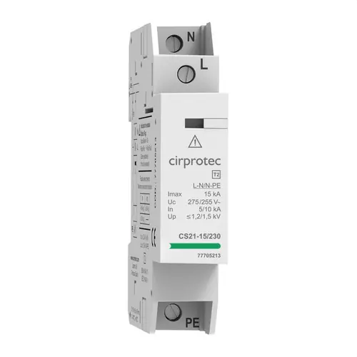 Marca Reconocida PROTECTOR CONTRA SOBRETENSIONES TRANSITORIAS TIPO 2 230V 15kA 1P+N ESTRECHO