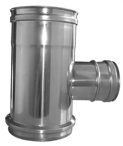 A Buen Precio TE 90º CORTA ENTRADA H CON COLECTOR Y ABRAZADERA DW 316L/304 DIÁMETRO 80