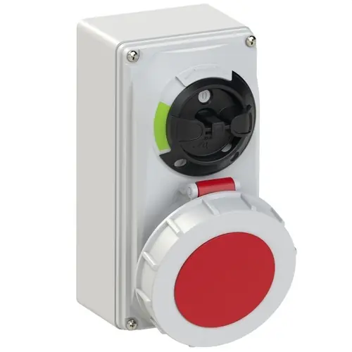 BASE MURAL IP67 3 POLOS + NEUTRO + TOMA TIERRA 380V 32A 6h DE COLOR ROJO Oferta Limitada