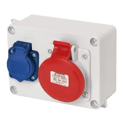 CAJA IP44 LIBRE DE HALÓGENOS 16A 1 TOMA TT LATERAL 16A+1 TOMA +3P+T Promoción Exclusiva