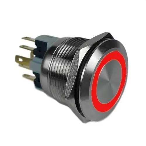 PULSADOR ANTIVANDÁLICO LUMINOSO ROJO 24V CONTACTO MOMENTÁNEO 1 NO+ 1NC Promoción