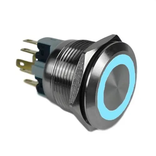 Liquidación PULSADOR ANTIVANDÁLICO LUMINOSO AZUL 24V CONTACTO MOMENTÁNEO 1 NO+ 1NC