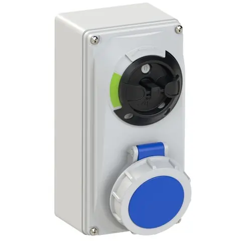Promoción Exclusiva BASE MURAL IP67 2 POLOS + TIERRA 220V 16A 6h DE COLOR AZUL