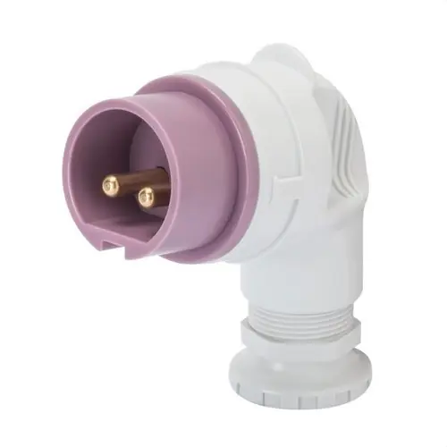 Última Versión CLAVIJA 90° MÓVIL 2P 16A 20-25V 50-60Hz CONEXIONADO DE TORNILLO VIOLETA IP44