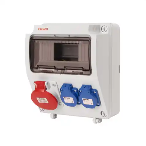CAJA 9 ELEMENTOS 380V 2 TOMAS 2P+TT LATERAL 250V 1 TOMA 3P+T Oferta