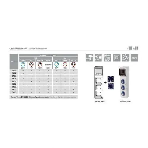 Precio De Fábrica CAJA 6 ELEMENTOS 3 TOMAS 2P+toma 16A 250V
